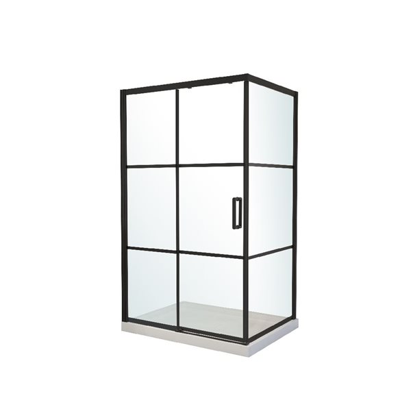 Porte de douche coulissante d'A&E Bath & Shower 75 x 48 po cadre noir mat, verre transparent