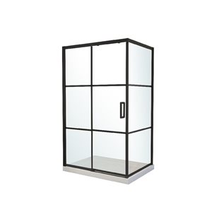 Porte de douche coulissante d'A&E Bath & Shower 75 x 48 po cadre noir mat, verre transparent