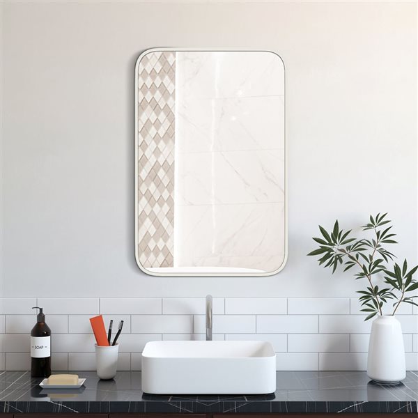 A&E Bath and Shower Modern 24-in White Rectangular Bathroom Mirror