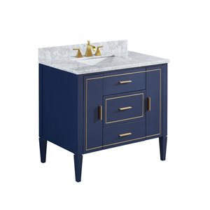 Meuble-lavabo bleu avec dessus en marbre blanc d'A&E Bath & Shower simple 36 po