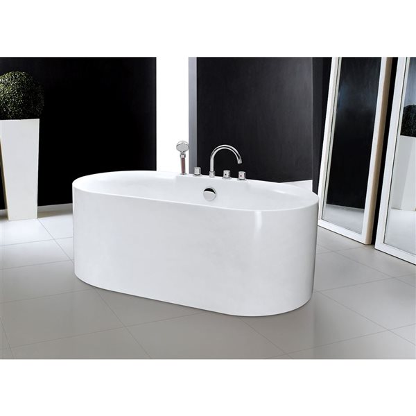 A&E Bath and Shower Jules 31.1 x 58.66-in Glossy White Acrylic Oval Back Center Drain Freestanding Bathtub