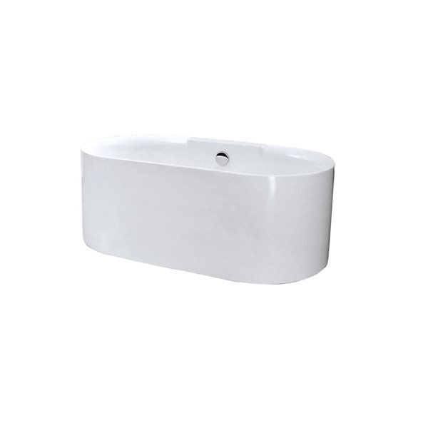 A&E Bath and Shower Jules 31.1 x 58.66-in Glossy White Acrylic Oval Back Center Drain Freestanding Bathtub