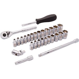 Coffret de 28 douilles courtes métriques et SAE combinées à 6 pans Dynamic Tools à prise 1/4 po