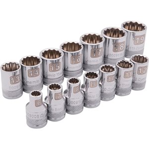 Coffret de 14 douilles à 12 pans courtes métriques Dynamic Tools à entraînement 3/8 po