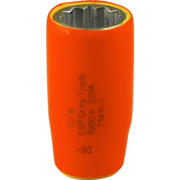 Gray Tools Socket 11/16-in x 1/2-in Drive,  Standard Length Socket, 1000V Insulated