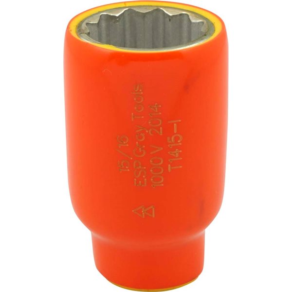 Gray Tools Socket 15/16-in x 1/2-in Drive,  Standard Length Socket, 1000V Insulated