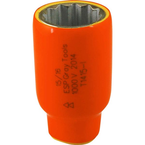 Gray Tools Socket 15/16-in x 1/2-in Drive,  Standard Length Socket, 1000V Insulated