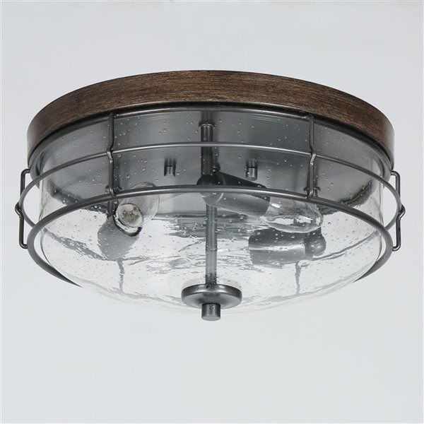 LNC Vine Wood Brown and Brushed Sliver Flush Mount Light 3-Light 13-in