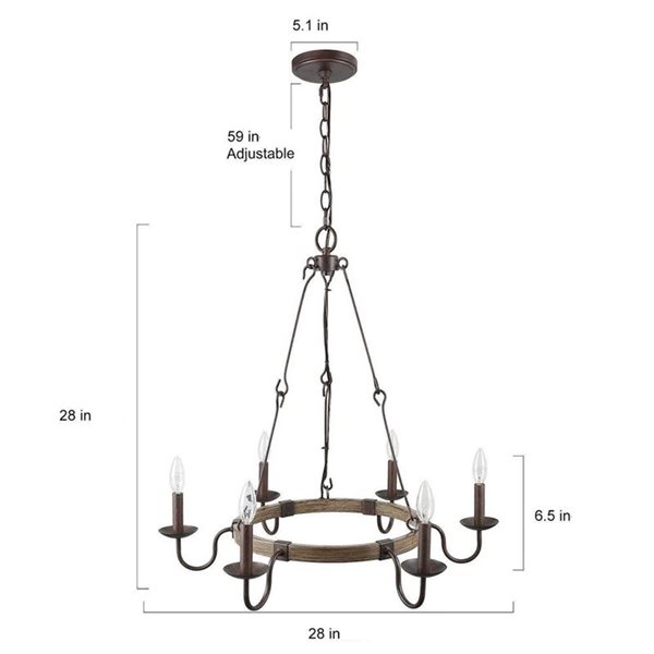 Lustre transitionnel Miller de LNC avec roue de chariot bronze rustique 6 lumières