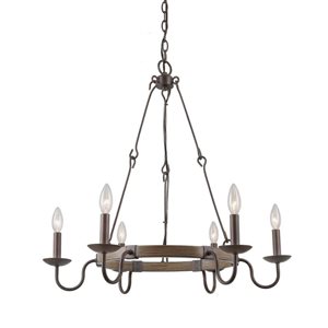 LNC Miller Rustic Bronze Candle Wagon Wheel Transitional Chandelier 6-Light