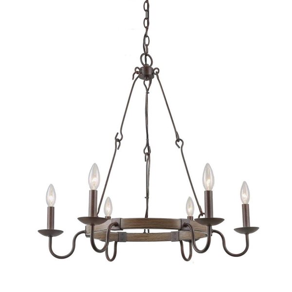 Lustre transitionnel Miller de LNC avec roue de chariot bronze rustique 6 lumières