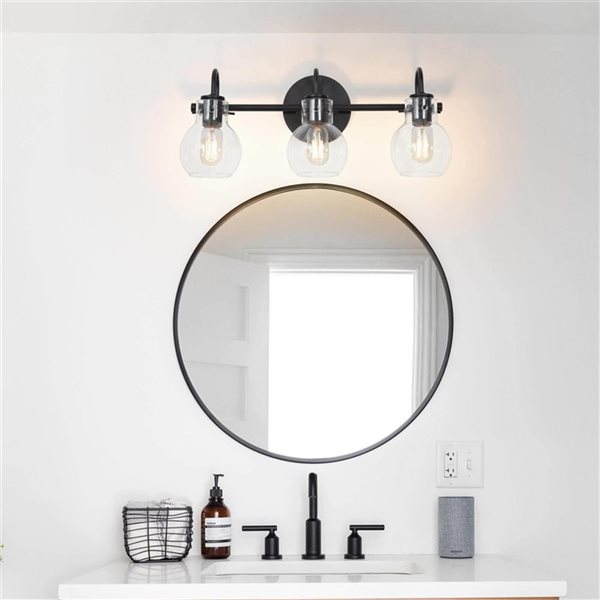 LNC Charm Black Modern/Contemporary Vanity Light Bar 3-Light 22-in