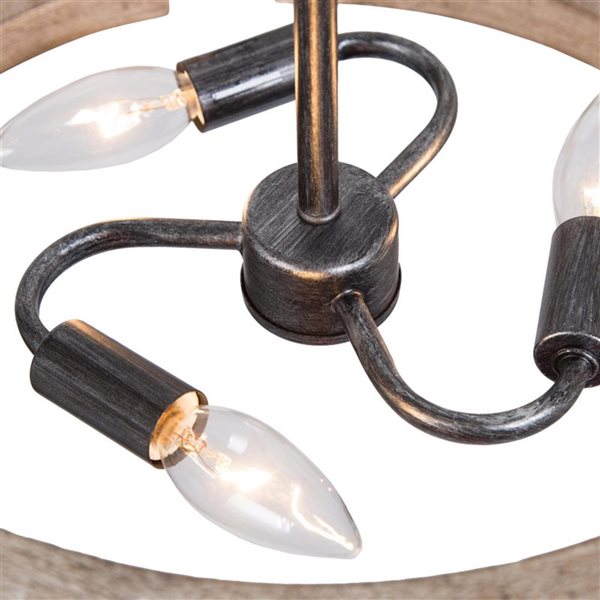 Lustre suspendu Quaint de LNC champêtre bois gris vieilli et tambour noir brossé 3 lumières