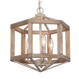 Luminaire suspendu Quaint de LNC carré en bois blanc grisâtre vieilli 4 lumières