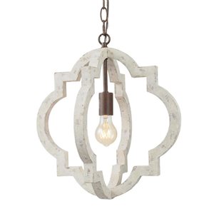 LNC Timeless Weathered White Wood and Bronze Globe Farmhouse Chandelier 1-Light