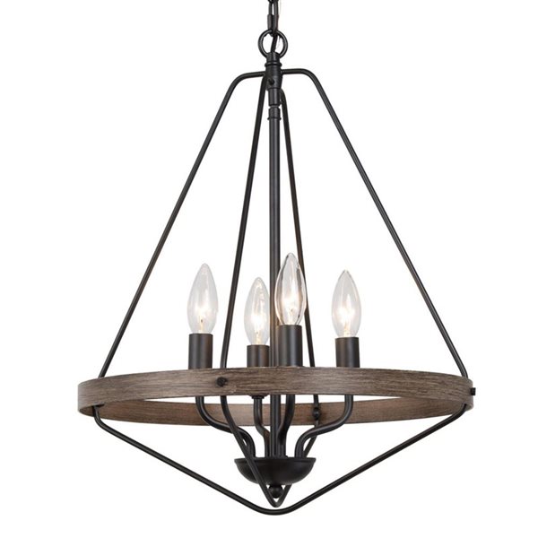 LNC Laius Farmhouse Cage Chandelier 4-Light Black and Wood Brown