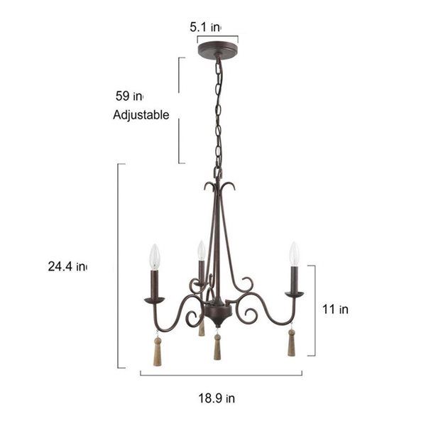 Luminaire suspendu transitionnel Miller de LNC bronze rustique et chandelle 3 lumières