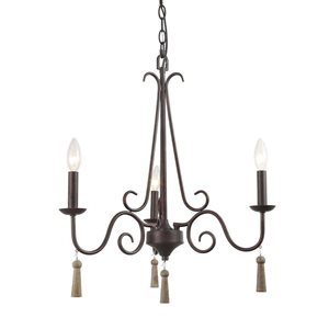 LNC Miller Rustic Bronze with Wood Drop Candle Transitional Chandelier 3-Light