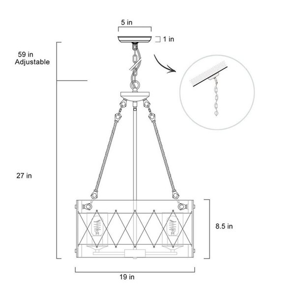 Lustre suspendu champêtre Laius de LNC tambour brun et noir en bois vieilli 5 lumières