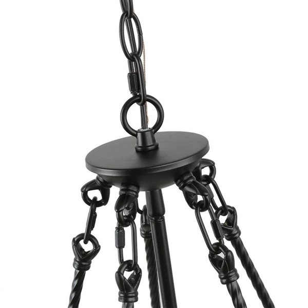 Lustre suspendu champêtre Laius de LNC tambour brun et noir en bois vieilli 5 lumières