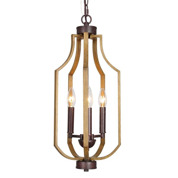 LNC Chet Ill Brown and Rustic Bronze  Geometric Farmhouse Cage Chandelier 3-Light