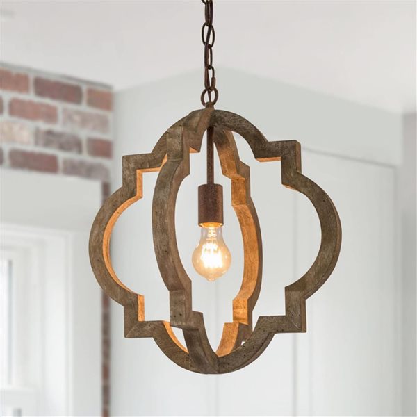 LNC Timeless Distressed Brown Wood and Bronze Globe  Farmhouse Chandelier 1-Light