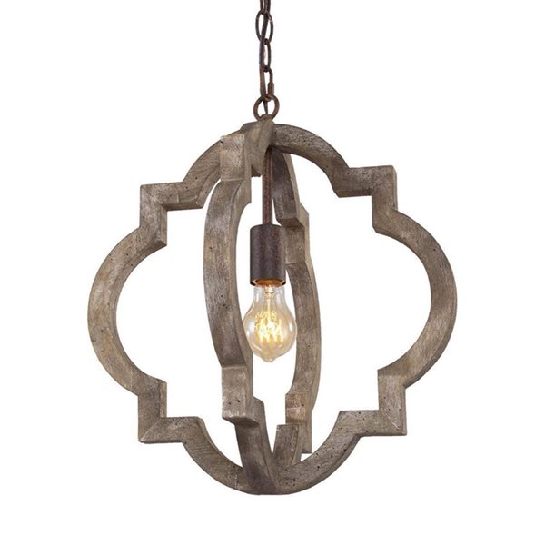 LNC Timeless Distressed Brown Wood and Bronze Globe  Farmhouse Chandelier 1-Light