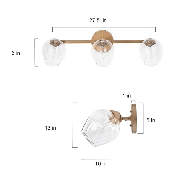 Applique murale LNC Ellan moderne/contemporaine à 3 ampoules DEL dorées 27,6 po L