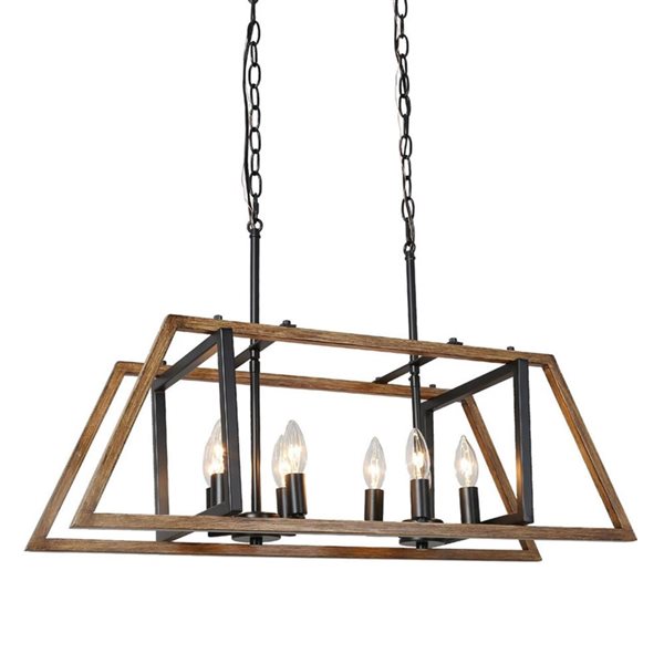 LNC Chet Ill Large Linear Modern Farmhouse Chandelier 8-Light Matte Black and Brown