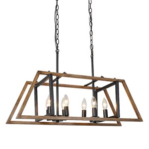 Luminaire suspendu linéaire Chet Ill de LNC champêtre moderne noir mat et brun 8 lumières