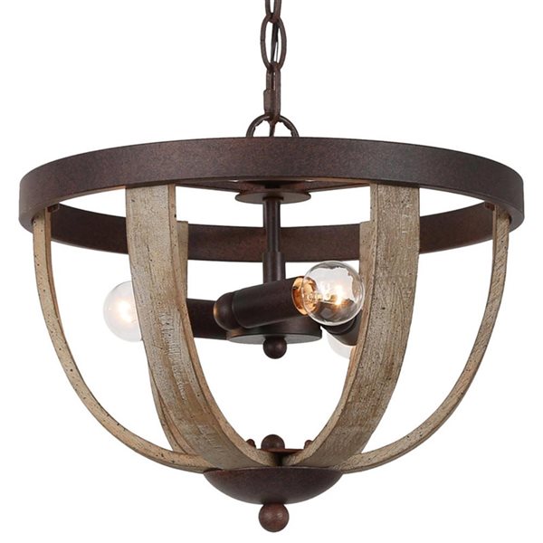 LNC Quaint Round Farmhouse Chandelier 3-Light Distressed Grayish Wood and Bronze