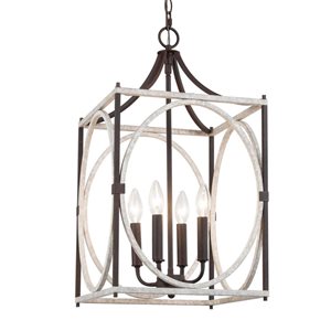 LNC Ribbon Distressed Gray and Bronze Square Modern Farmhouse Chandelier 4-Light