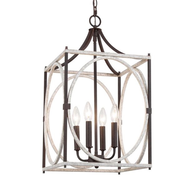 Lustre suspendu Ribbon de LNC champêtre moderne carré gris vieilli et bronze 4 lumières