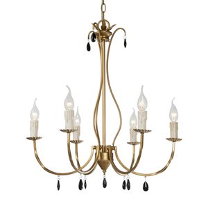 LNC Mania Antique Brushed Gold with Black Crystal Transitional Chandelier 6-Light