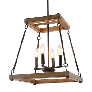 LNC Chet Ill Antique Brown and Matte Black Square Farmhouse Chandelier 4-Light