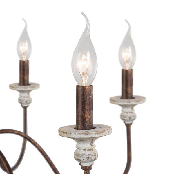 LNC Andromeda Mottled Wood White and Coffee-Gold Vintage Chandelier 6-Light