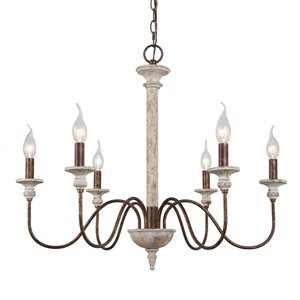 LNC Andromeda Mottled Wood White and Coffee-Gold Vintage Chandelier 6-Light