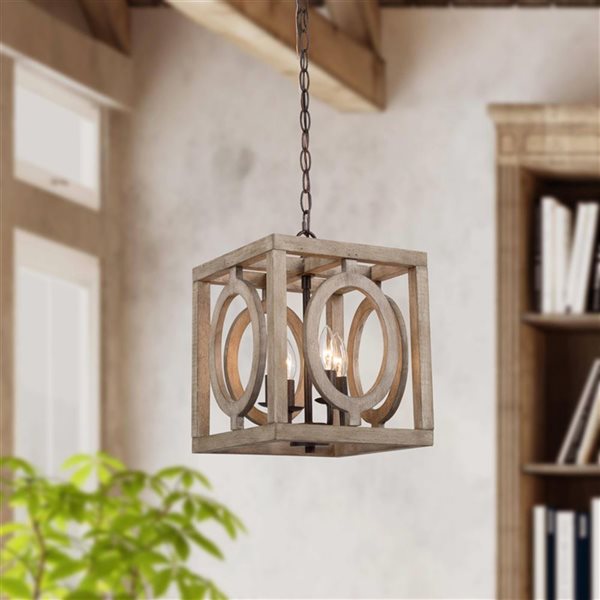 Lustre suspendu Quaint de LNC champêtre bois brun vieilli et bronze rustique 4 lumières