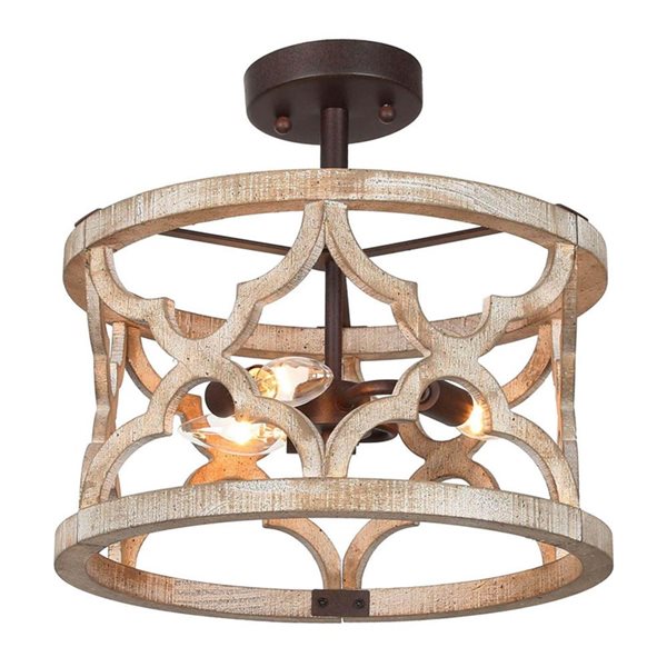 Luminaire semi-encastré LNC à tambour en bois et bronze de 14 po