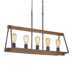 LNC Chet Ill Linear Farmhouse Chandelier 5-Light Antique Brown and Brushed Black