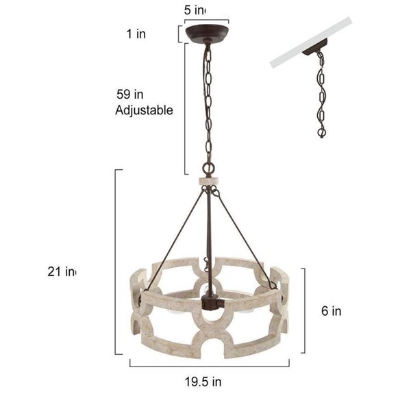 Luminaire suspendu intemporel LNC style cage champêtre à tambour blanc et bronze vieilli