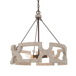 LNC Timeless 3-Light Distressed White and Bronze Drum Farmhouse Cage Chandelier