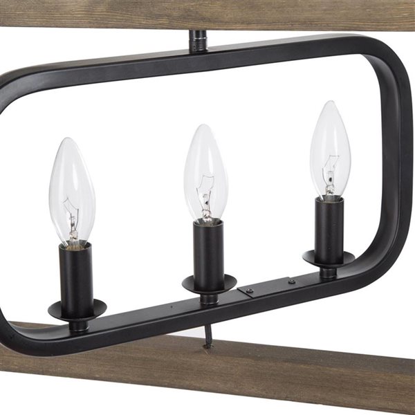 Lustre suspendu Chet Ill de LNC linéaire grisâtre et noir vieilli 6 lumières 31 po