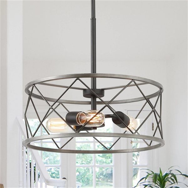 Luminaire suspendu LNC style cage moderne/contemporain argent brossé antique 3 lumières