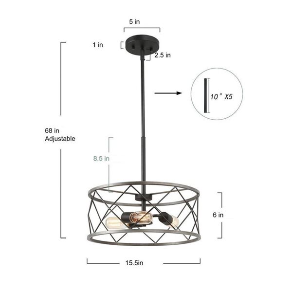 Luminaire suspendu LNC style cage moderne/contemporain argent brossé antique 3 lumières