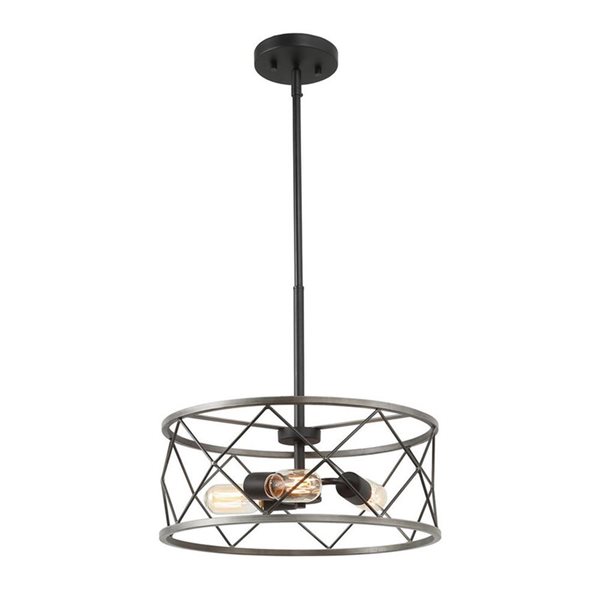 LNC Mocha Antique Brushed Silver Drum Modern/Contemporary Cage Chandelier 3-Light