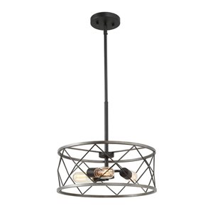 LNC Mocha Antique Brushed Silver Drum Modern/Contemporary Cage Chandelier 3-Light