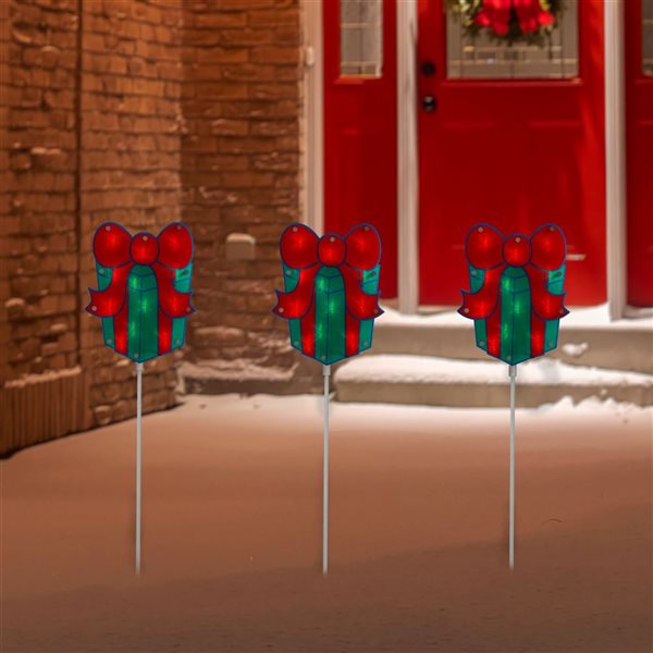 Northlight 24.5-in Freestanding Gift Box Front Door Decoration Kit with Clear Incandescent Lights