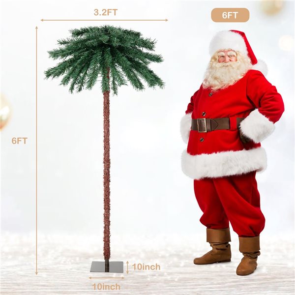 Costway 6-ft Pre-Lit Artificial Tropical Christmas Palm Tree with 210 Multicolour LED Lights