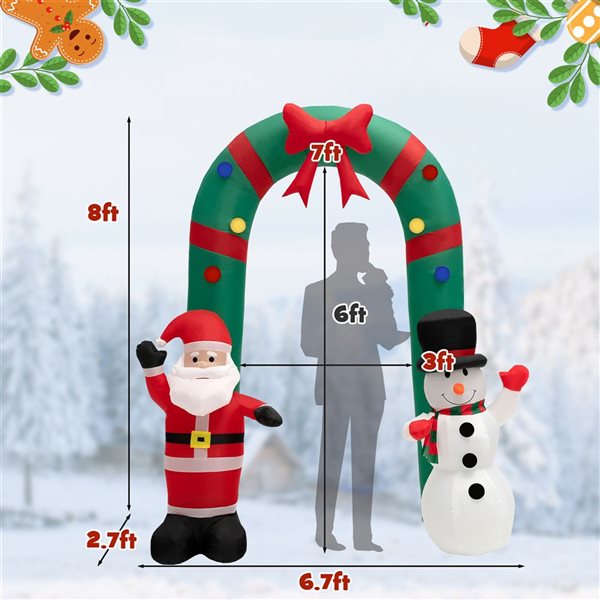 Costway 8-ft H Lighted Inflatable Santa Snowman Gate Arch